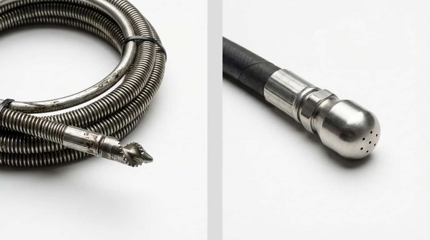 Drain snake cable and hydro jetting nozzle used for drain cleaning in Oceana, WV