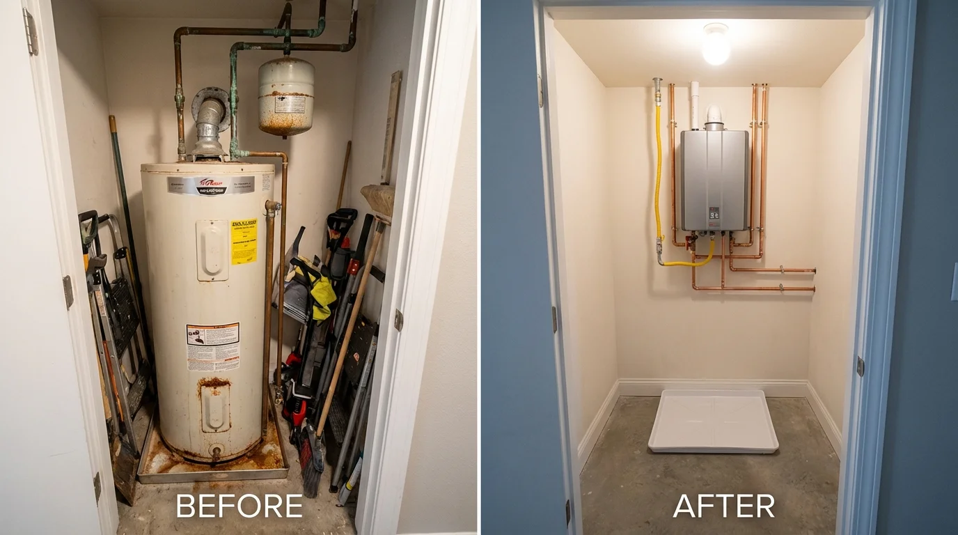 Tank water heater versus wall-mounted tankless unit comparison for Oceana, WV homeowners