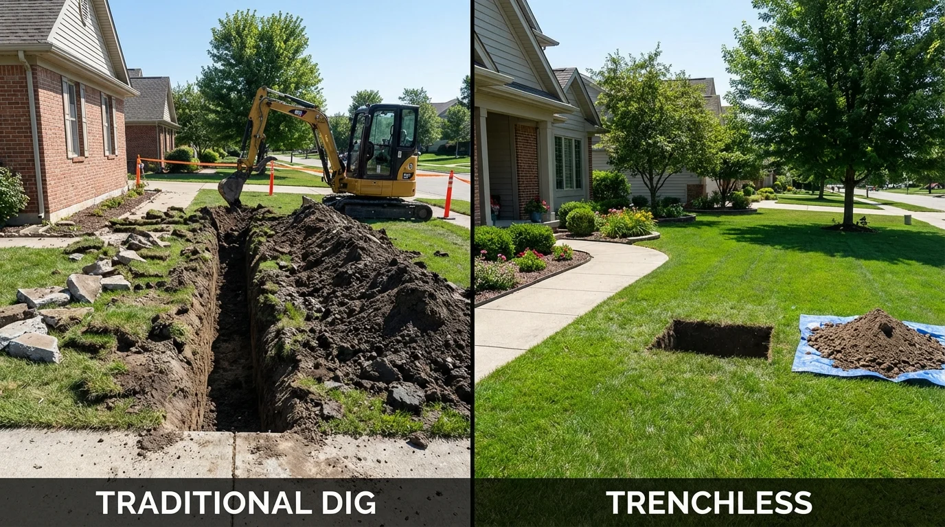 Trenchless sewer repair with minimal yard damage versus traditional excavation in Oceana, WV